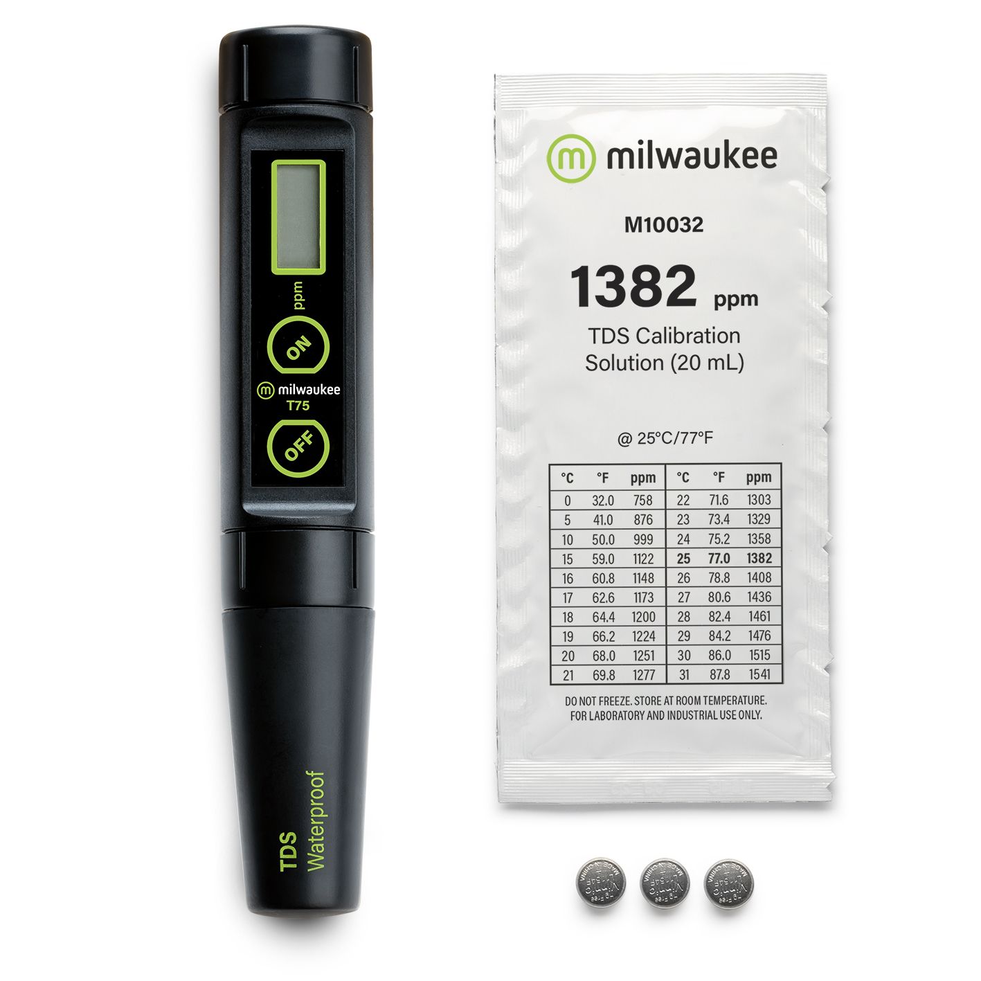 Milwaukee T75 Waterproof TDS Meter with Calibration Solution and Accessories